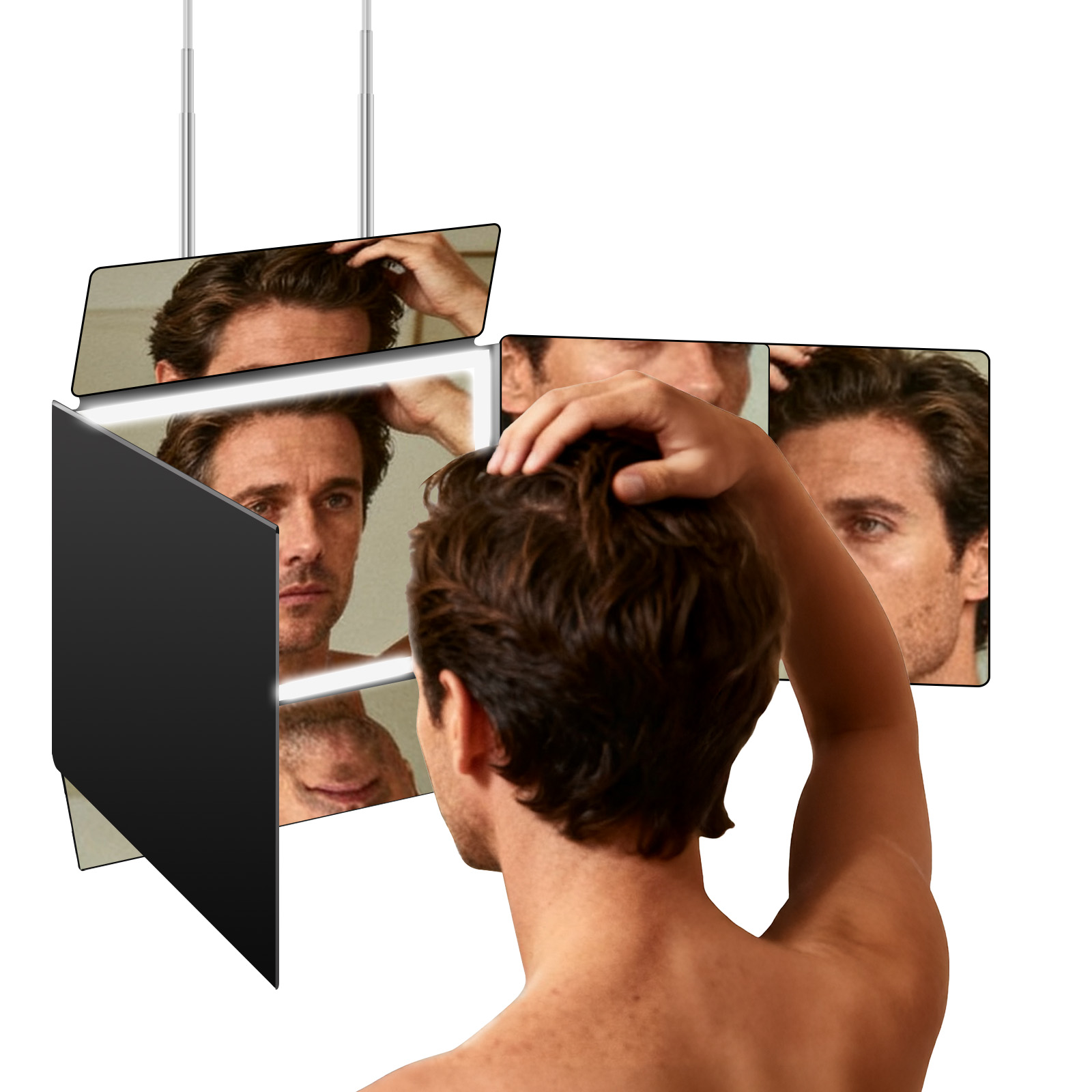 Lulrsay 5 Way Mirror for Self Hair Cutting,360 Haircuts Mirror Men for Barber Use Tools,to See Back of Head,Tri Fold with Portable Height Adjustable Telescoping Hooks