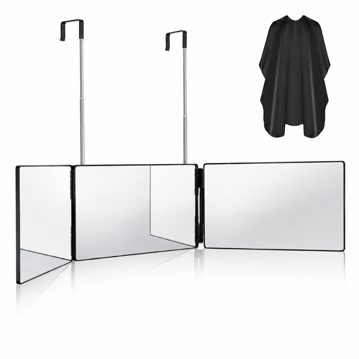 VIVTROVK 3-Way Self Hair Cutting Mirror, Height Adjustable Telescopic Hooks, 360 View for Back of Head, Portable Barber Mirror for Men Home Use